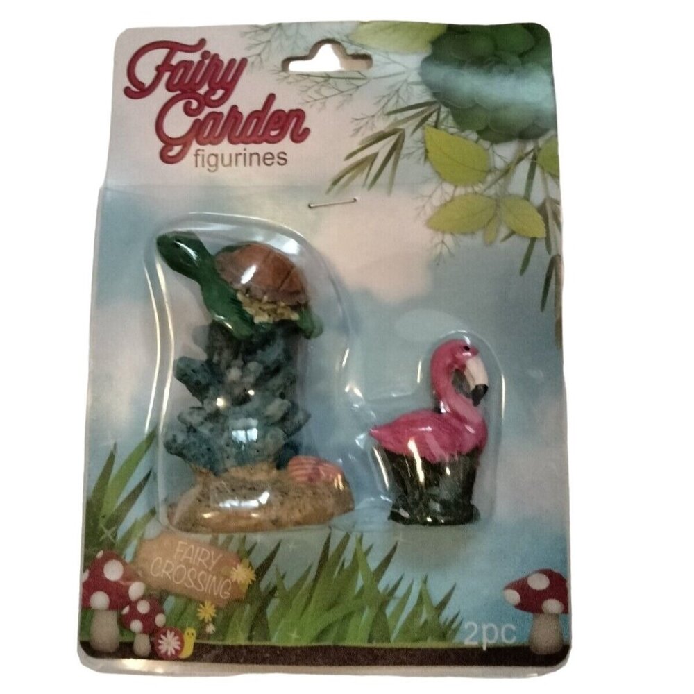 Fairy Garden Pink Flamingo Sea Turtle Miniature Tropical Coastal Tiki